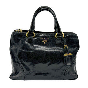 Prada Vitello Shine Leather Tote Shoulder Bag Black